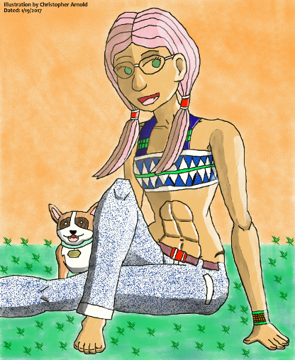 A Pre-Teen Girl and Her Dog (Colored 1)