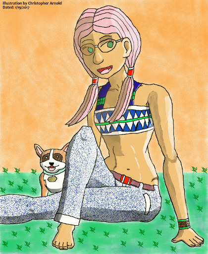 A Pre-Teen Girl and Her Dog (Colored 3)