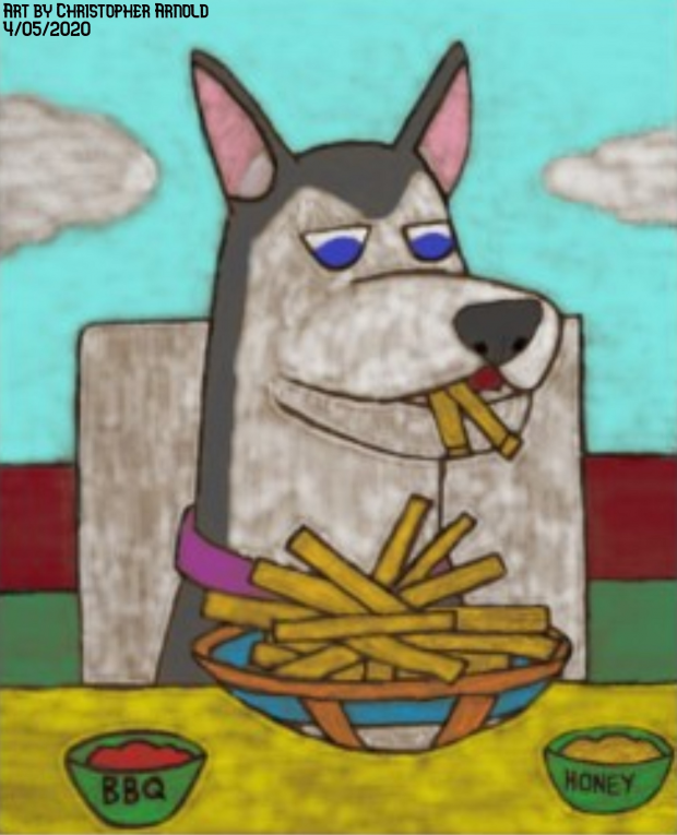 Husky Eats French Fries