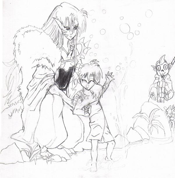 Sesshoumaru Giving Rin A Bath