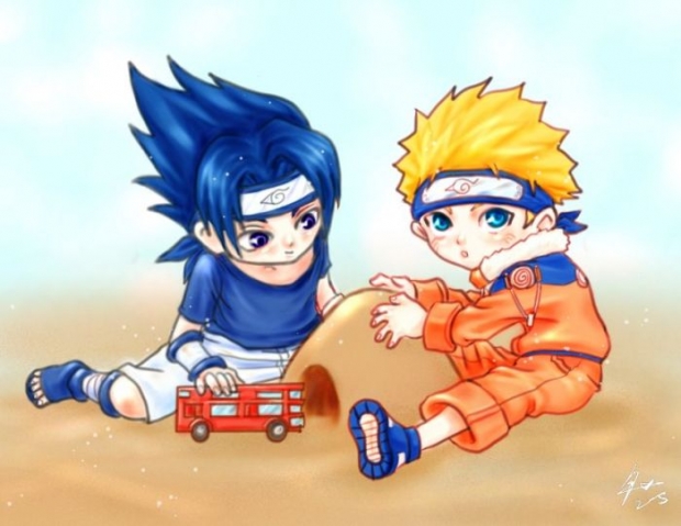 Naruto + Sasuke Playing Sand