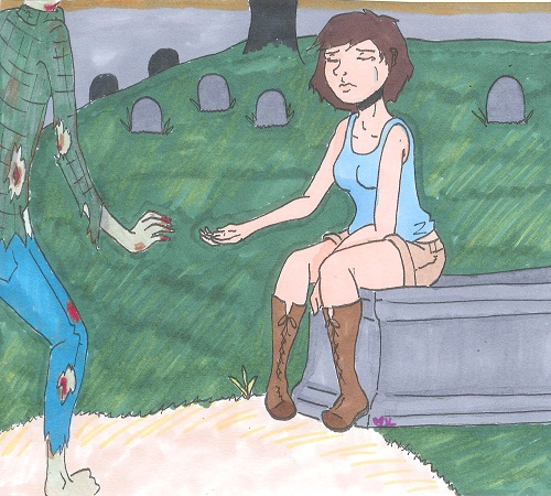 a girl, a boy, and a graveyard