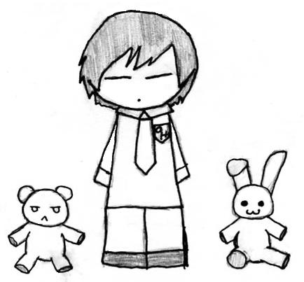 Haruhi, Tamaki's Bear, and Honey's Bunny