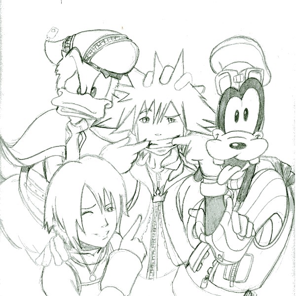 Sora, Goofy, Donald And Kairi