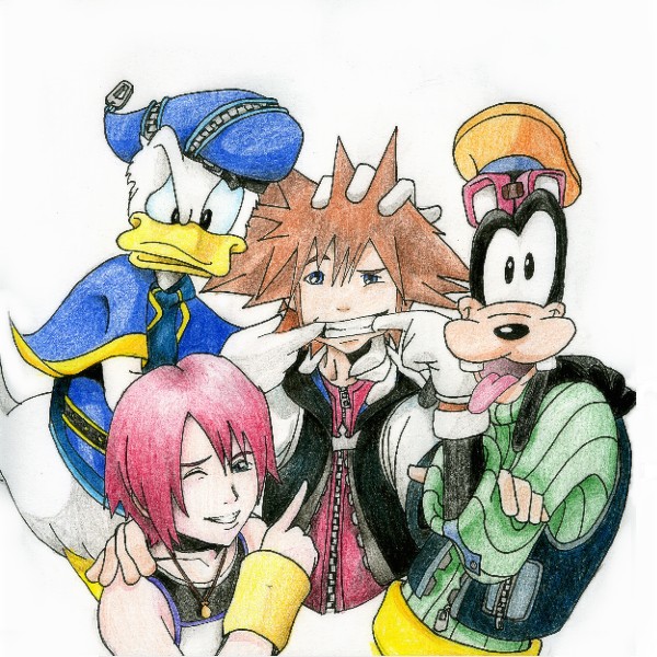 Sora, Goofy, Donald And Kairi Color