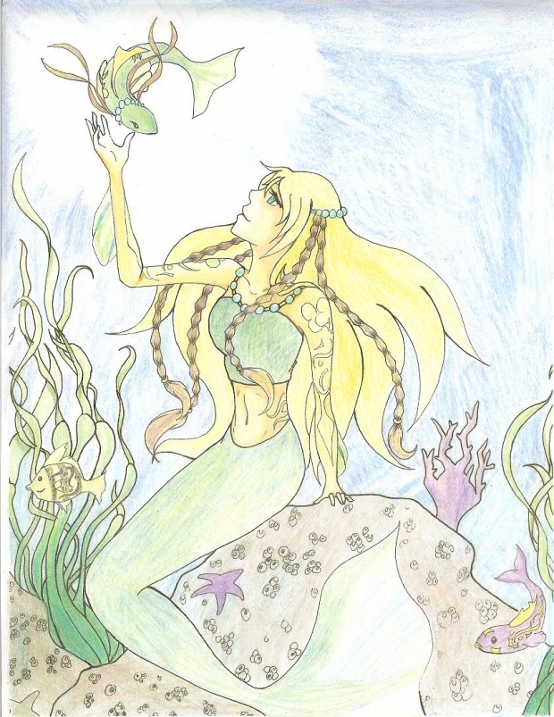 mermaid and her fish