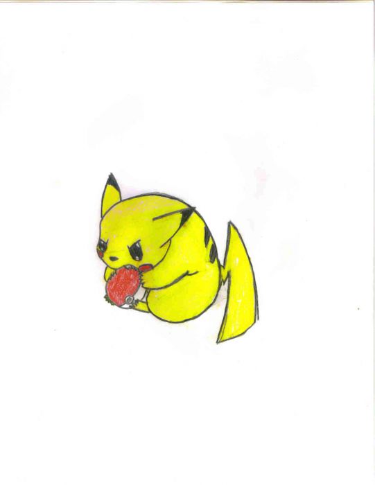 Pikachu Chewing A Pokeball Colored