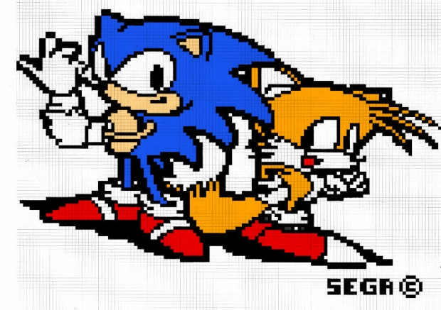 Sonic & Tails in pixel Colour 01