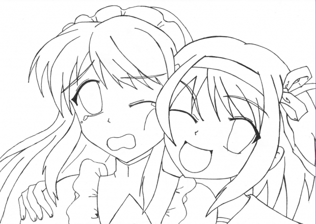 Mikuru and Haruhi (line art)