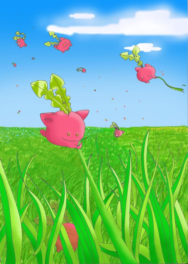 Hoppip flying away in the wind