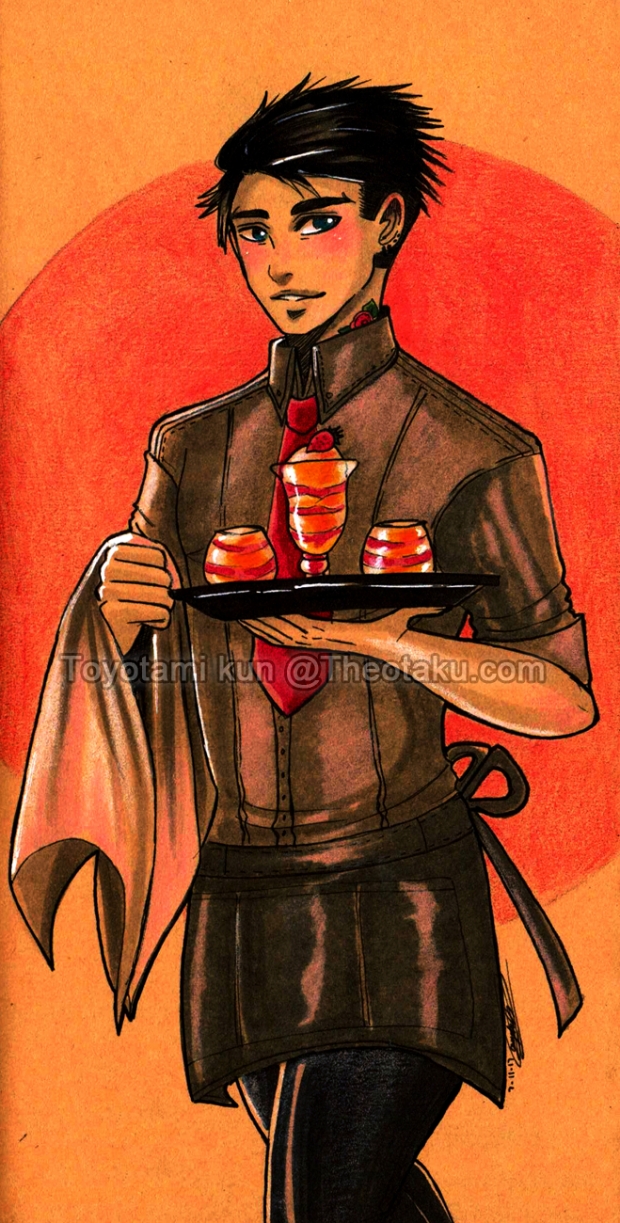 The waiter who works at the cafe over there...