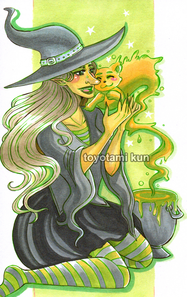 A Witch and her slime cat.