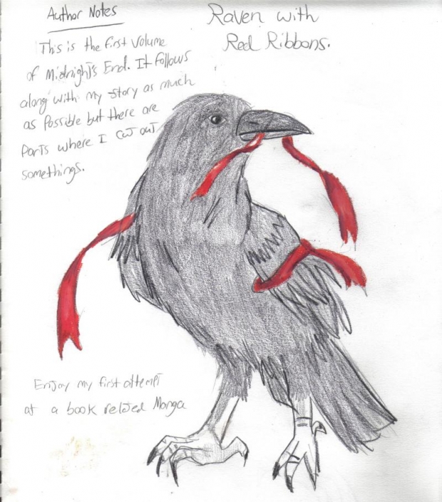 Raven with red ribbons