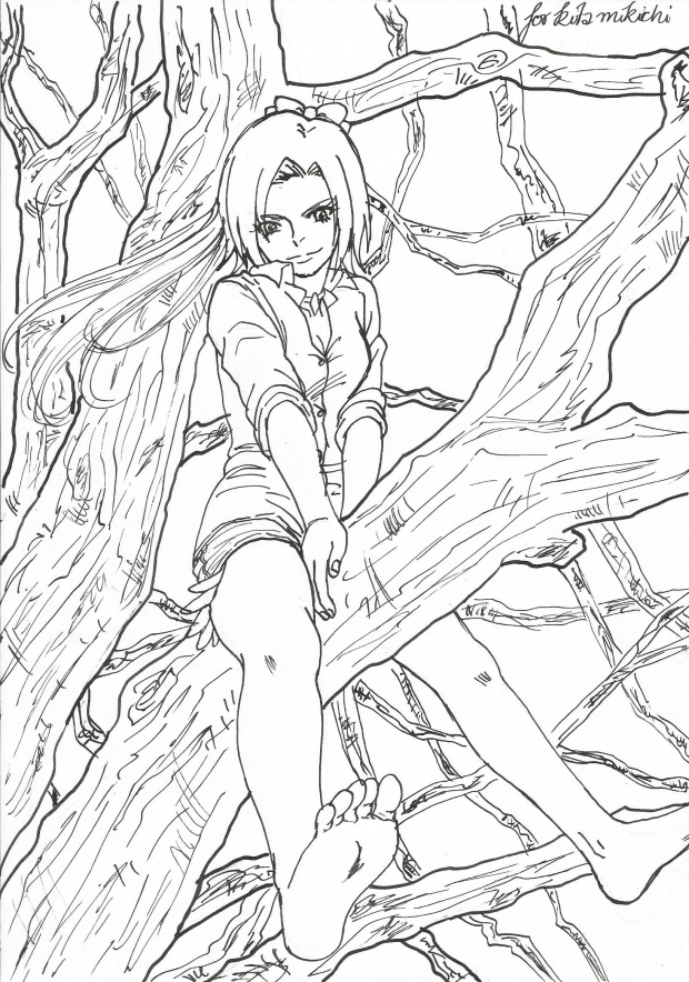 Tomboy in the tree - lineart