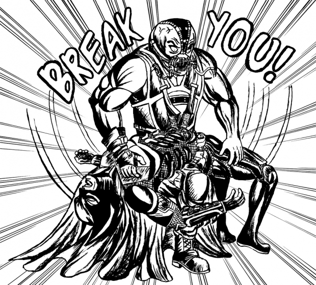Bane breaks Batman (movie version) inked