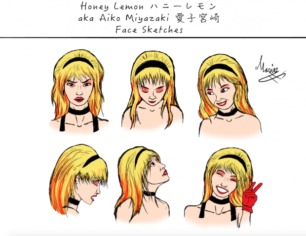 Honey Lemon Face sketches colored