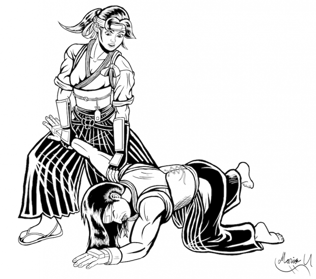 Kasumi practicing Ikkyo with her father Inked