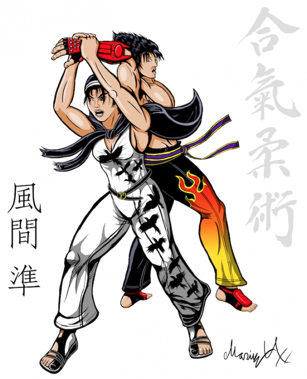 Jun Kazama doing Shiho-nage on Jin Kazama Colored