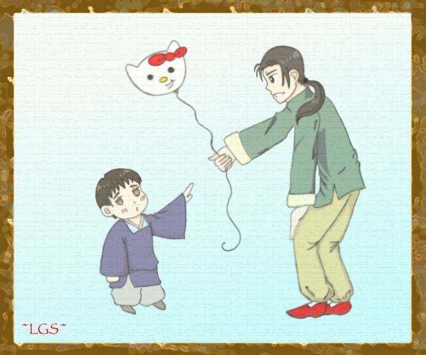 Cute moment with China and young Japan