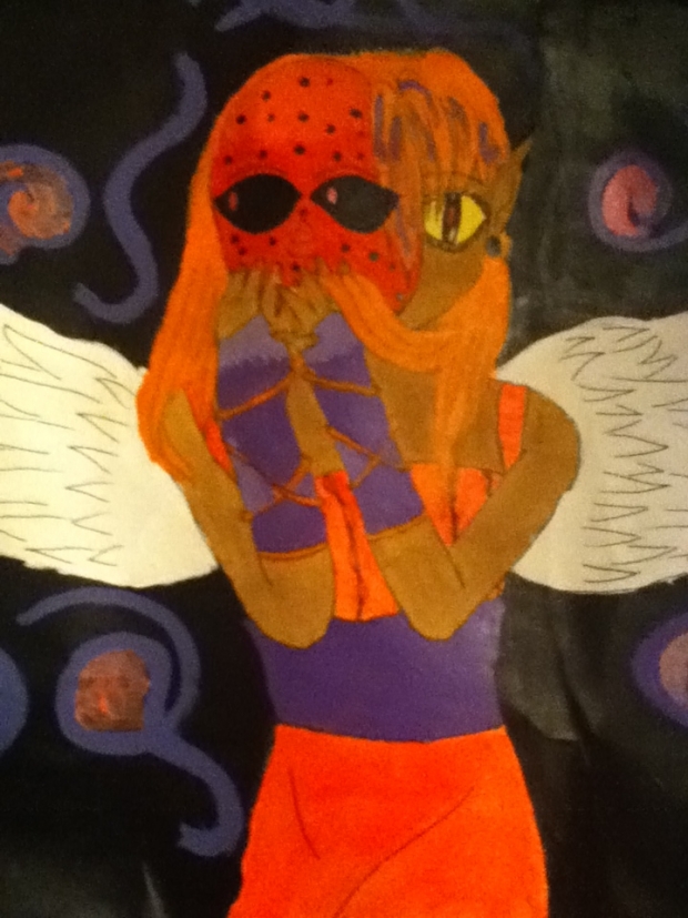 The girl behind the red mask