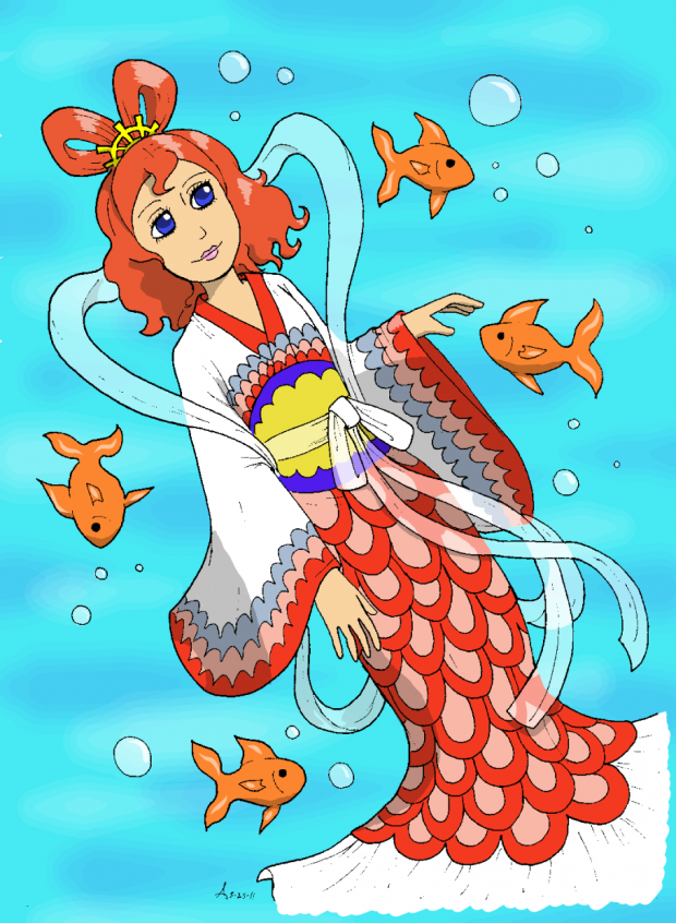 Mermaid Queen Otohime (by Cinnamon Sparrow) - Colored