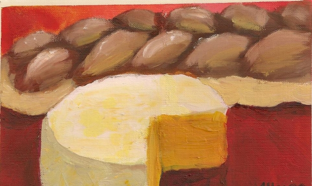 Bread and Cheese; oil painting