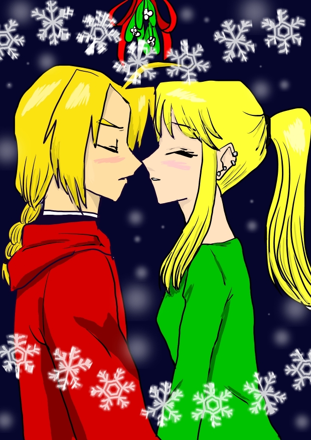 Ed and Winry under a Mistletoe