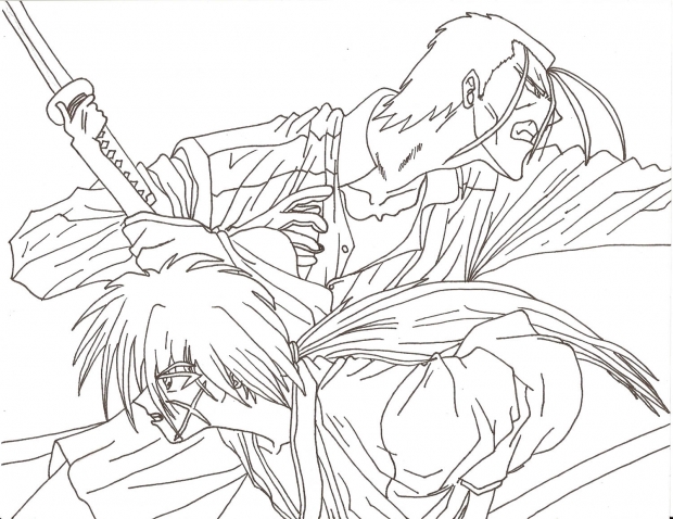 Kenshin vs. Saito black and white