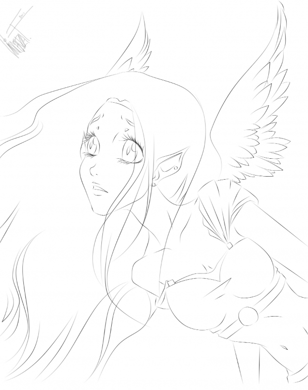 Winged elf, Lineart