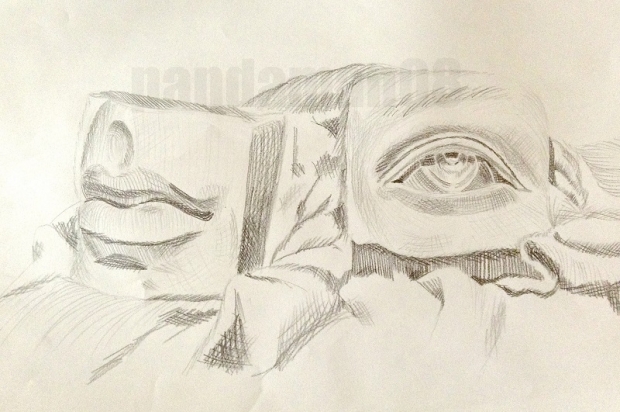 Drawing of Plastered mouth and eye