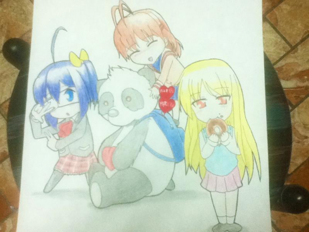 Nagisa, Shiina, Rikka, and a panda