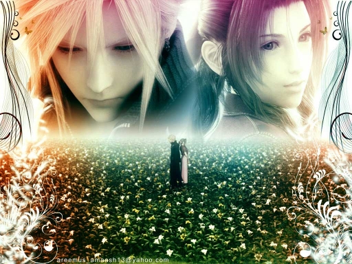 Aerith and Cloud in flowery la