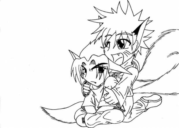 Chibi Naruto Fox And Sasuke Wolf