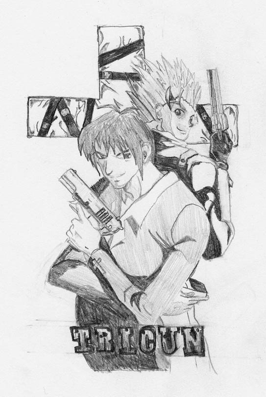 Wolfwood and Vash (b&w)