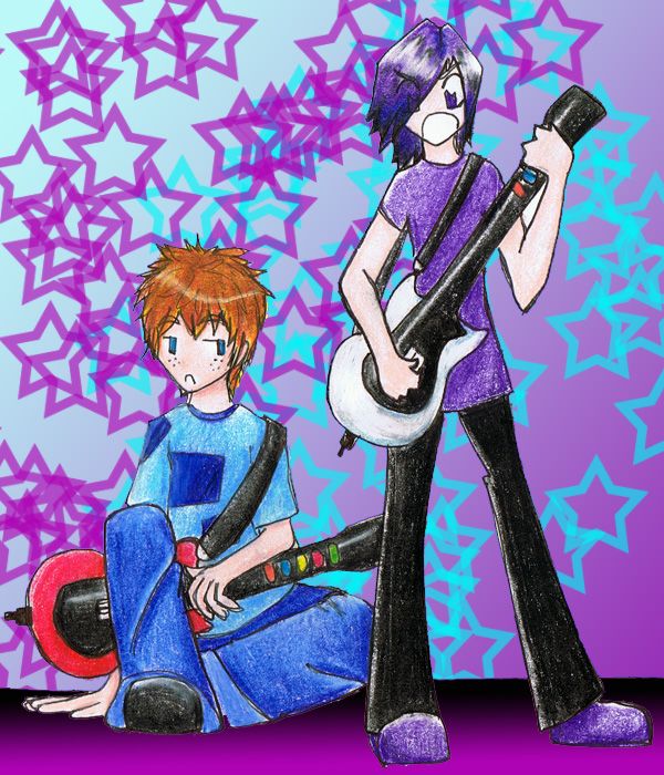 Purple And Blue Guitar Playing Hero