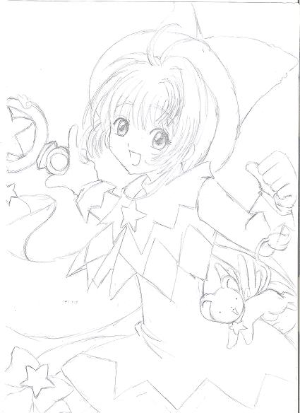 Sakura and kero (uncoloured)