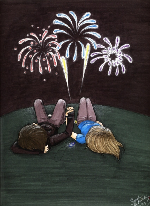 <under the FIREWORKS.>