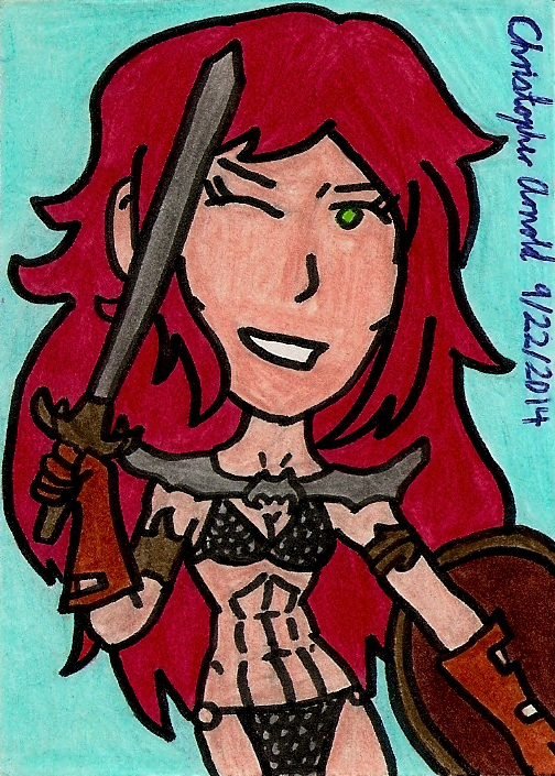 Super-Deformed Red Sonja Sketch Card