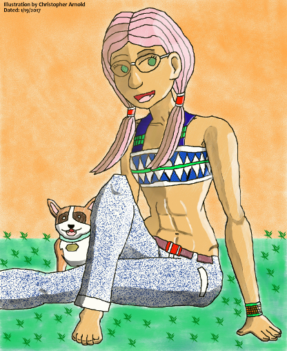A Pre-Teen Girl and Her Dog (Colored 2)