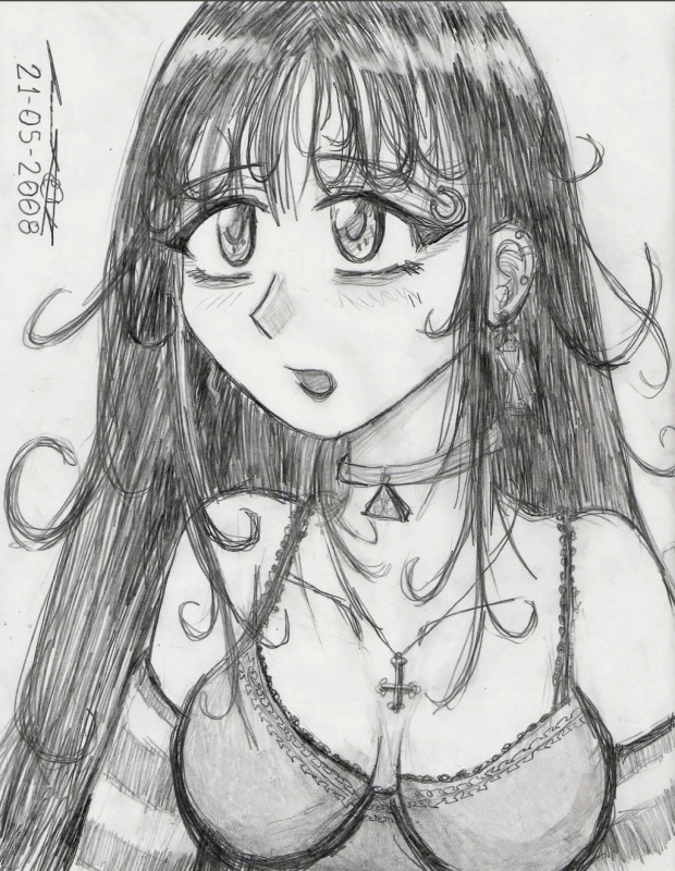 Monica, a goth girl (happy)