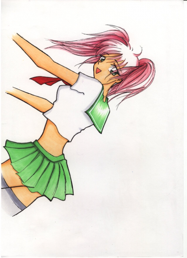 Shool Girl W/pink Hair