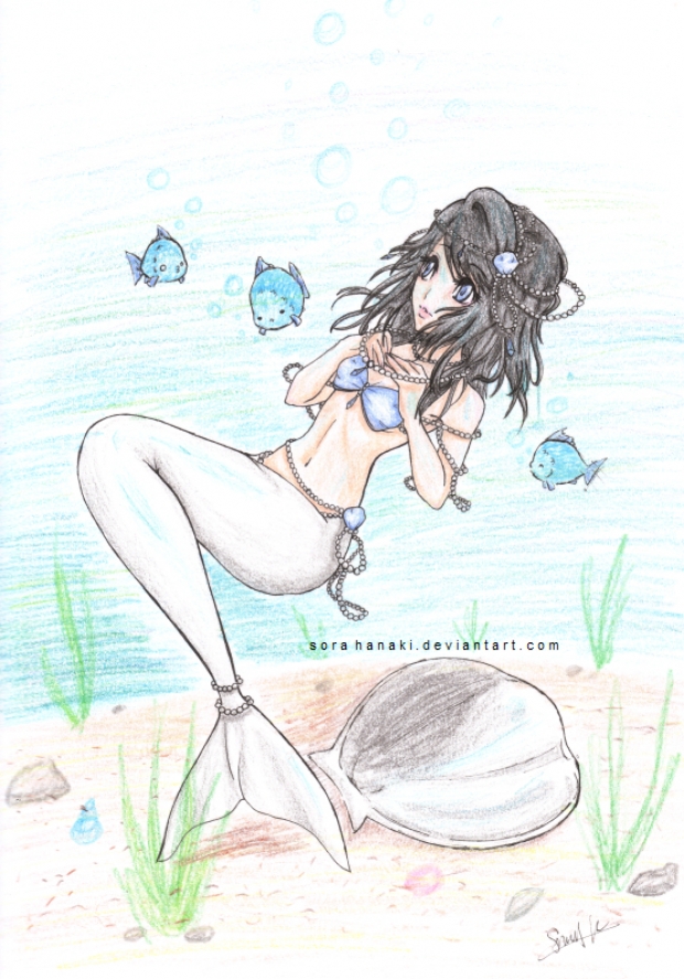 white pearls and blue shells