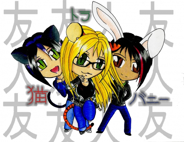 The bunny, the tiger, and the cat