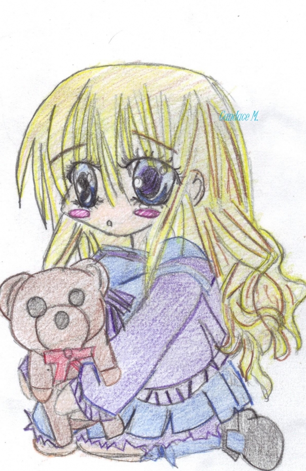 Chibi Girl Holding A Teddy Bear