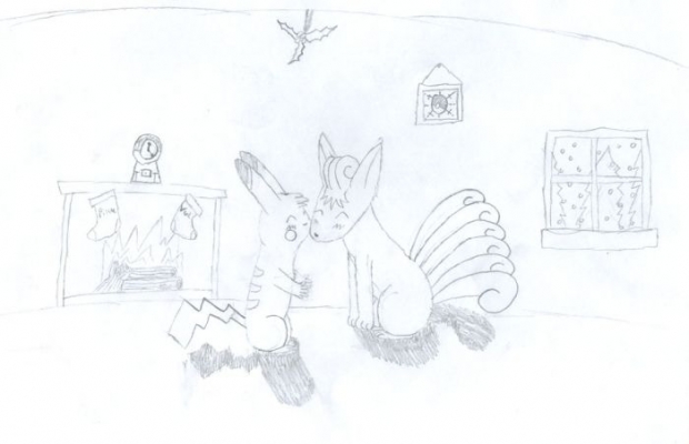Vulpix Pikachu And Christmas Kisses