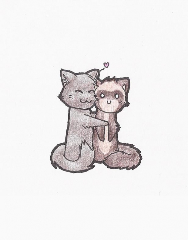 Chibi Kitty Hug the Chibi Ferret <3