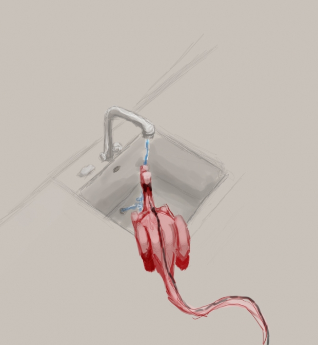 Sketch dragon in sink