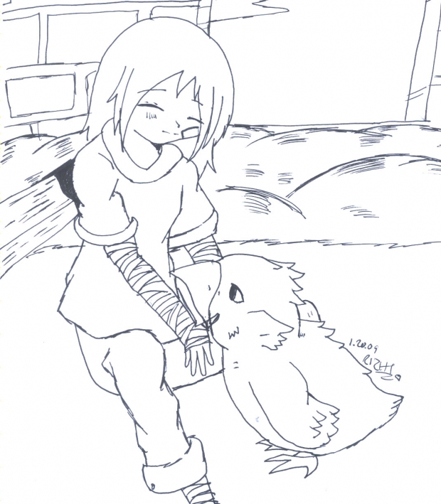 Hani and the bird~lineart
