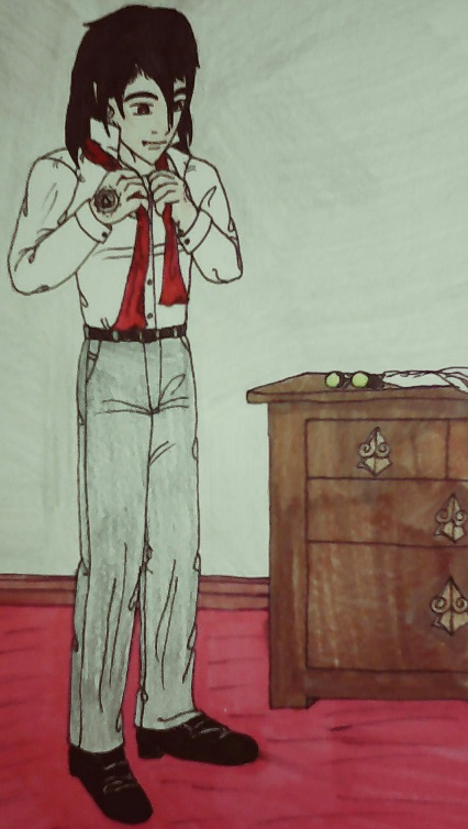 Putting on my red tie . . .