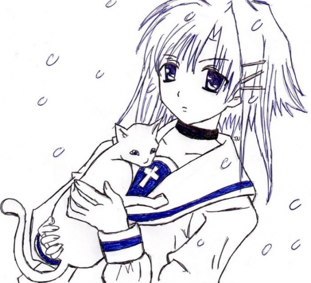 Blue Girl With A Cat